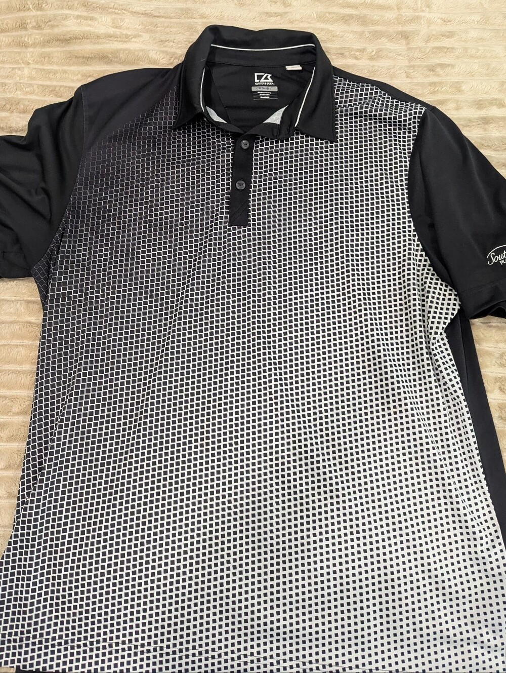 Cutter & Buck Black and White Geo Grid "Southern Hills Plantation" Golf Polo
